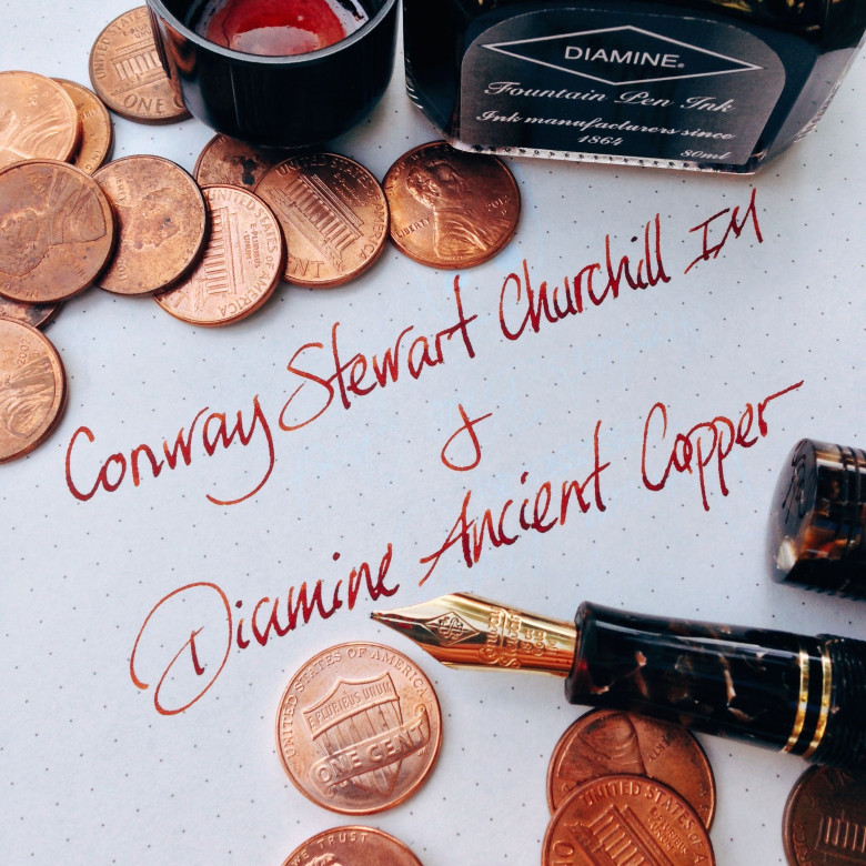 Walnut Conway Stewart Churchill (IM) filled with Diamine Ancient Copper