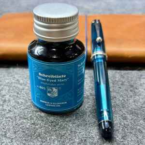 Teal Pilot Custom 74 (Fine CI) filled with Rohrer & Klingner Blue-Eyed Mary